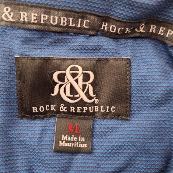 Rock & Republic Men's Button Up Shirt Size XL Solid Dark Blue Long Sleeve - Picture 3 of 4
